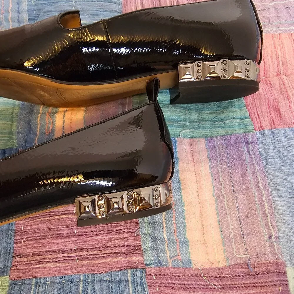 Franko Sarto Sadie Black Patent Leather Shoes with Spiked Metal Heel, Size 7 - Picture 4 of 7